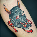 Japanese Hannyay mask by Tim Shafer at Mr Tattoo